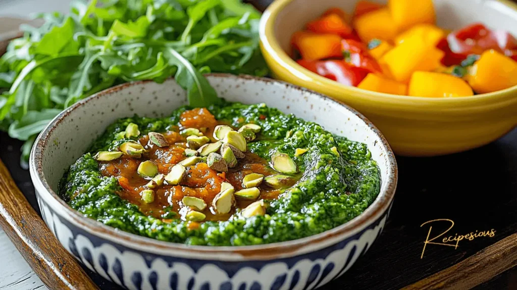 Tips for success - red pepper sauce arugula pistachio pesto recipe