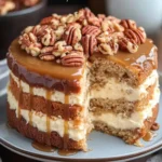 banana pecan caramel layer cake recipe pin