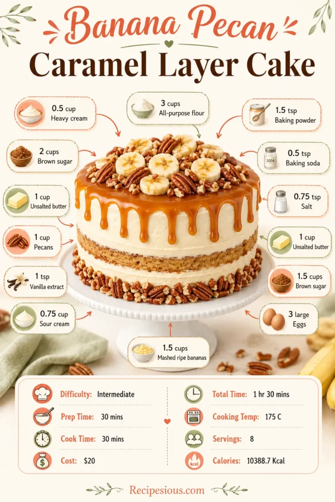 banana pecan caramel layer cake recipe1