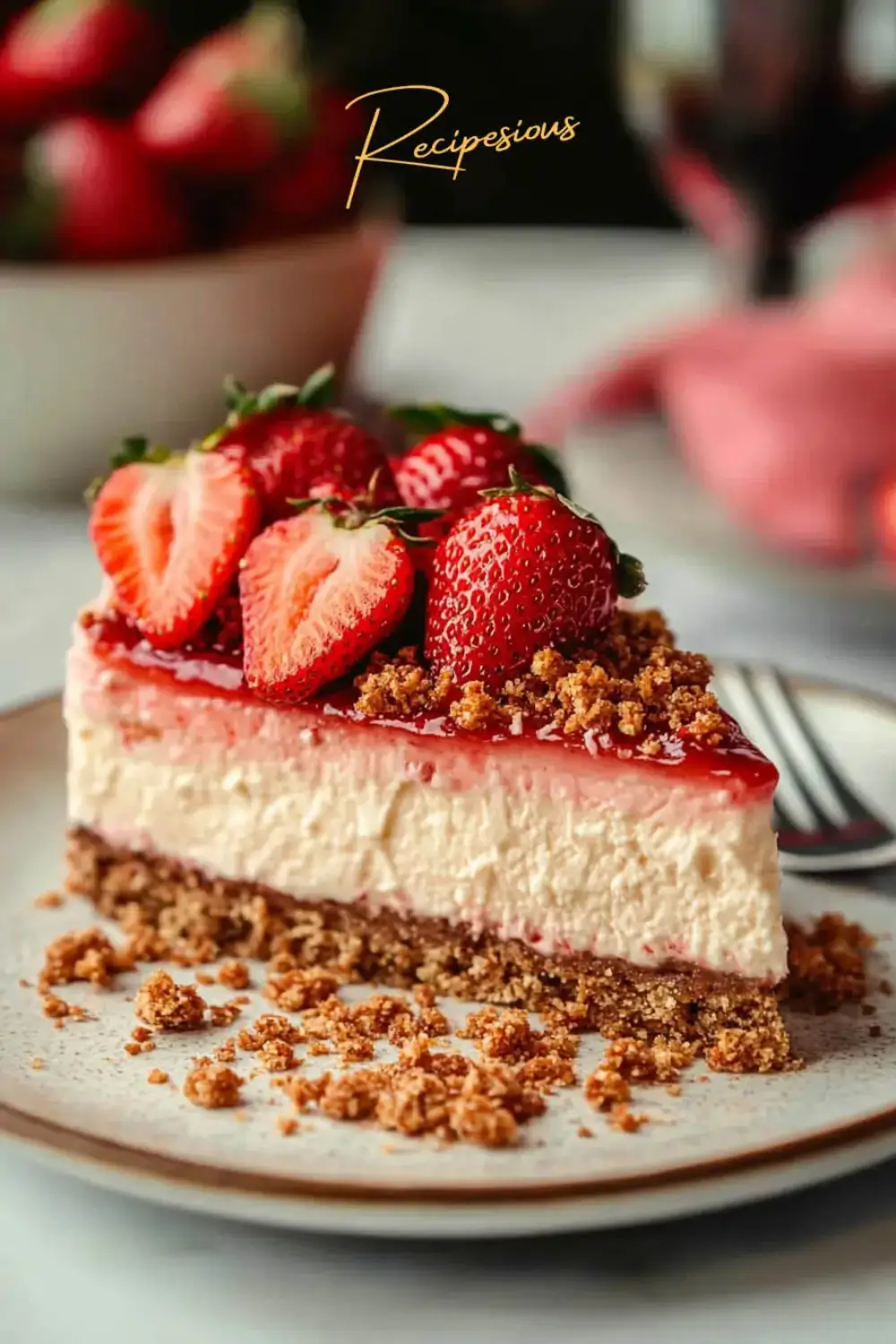strawberry crunch cheesecake recipe pin